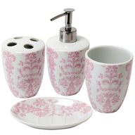 bathroom accessories in pink