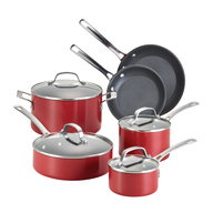 red pots pans set 