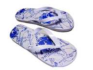 white blue used flipflops 